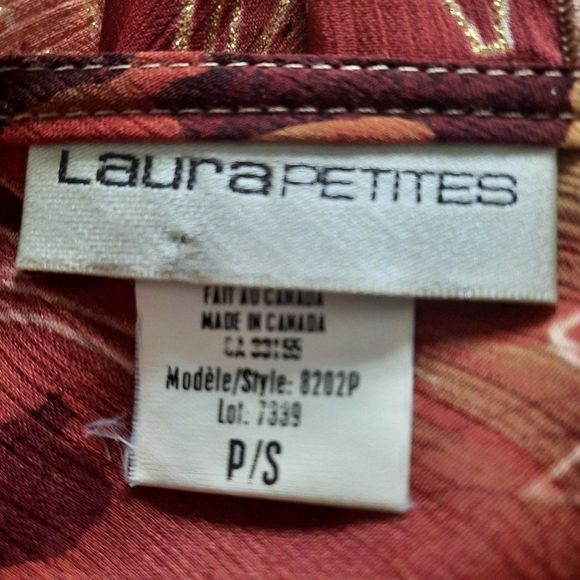 Laura Petites Rust tones Gold Glitter Semi Sheer Layered Tie Back Blouse Small P - Picture 9 of 11